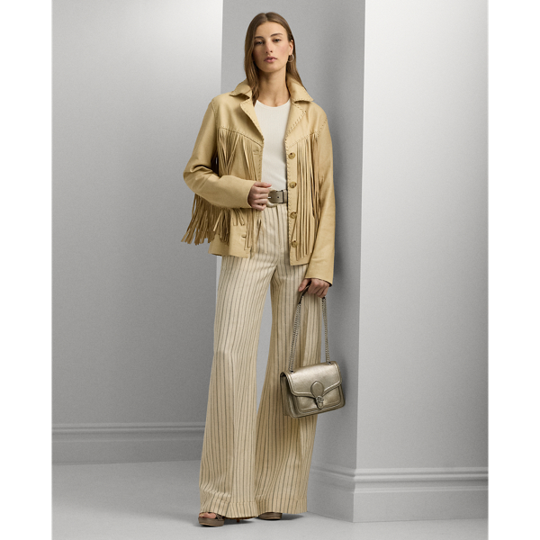 Mascarpone Cream/Black Pinstripe Linen-Blend Wide-Leg Pant Lauren 1