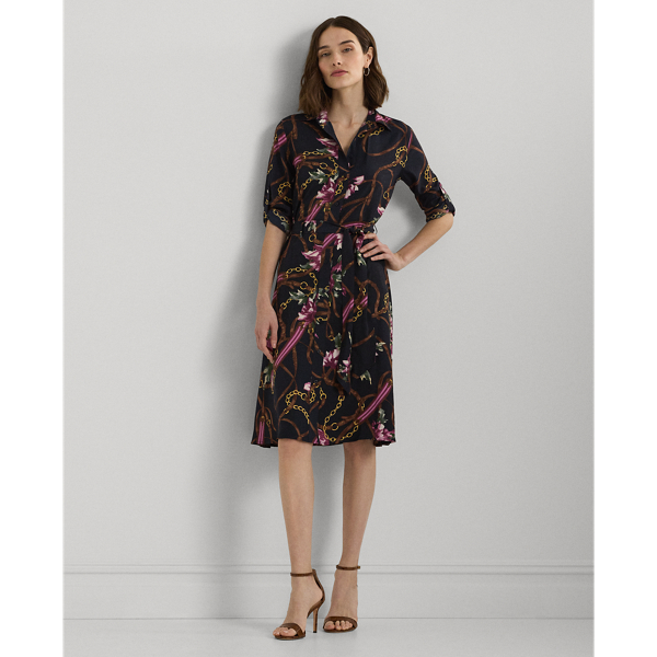 Navy Multi Print Crepe Shirtdress Lauren 1