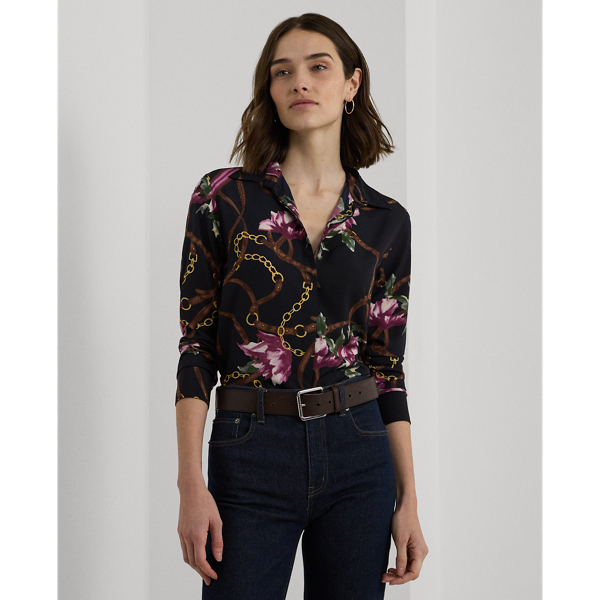 Navy Multi Classic Fit Print Crepe Shirt Lauren 1