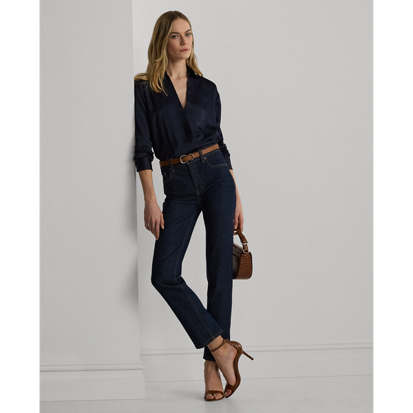 Lauren Navy Satin Charmeuse Surplice Blouse Lauren 4