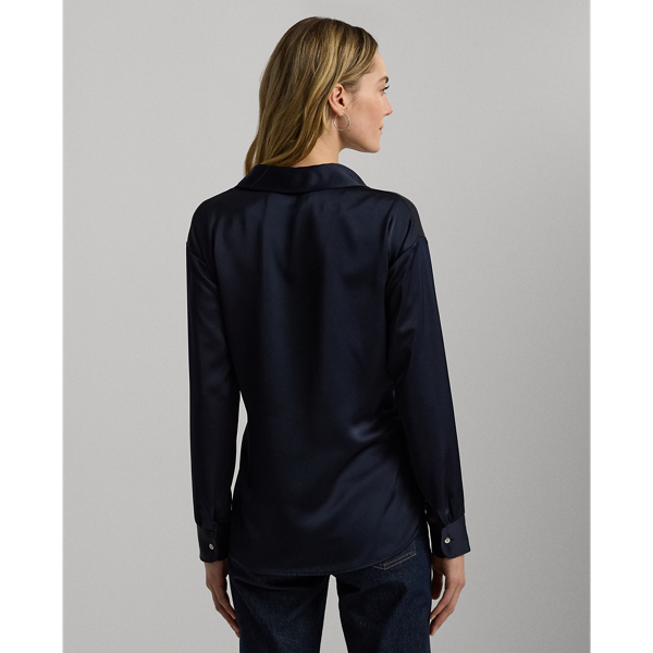 Lauren Navy Satin Charmeuse Surplice Blouse Lauren 5
