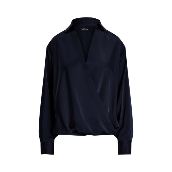 Lauren Navy Satin Charmeuse Surplice Blouse Lauren 2