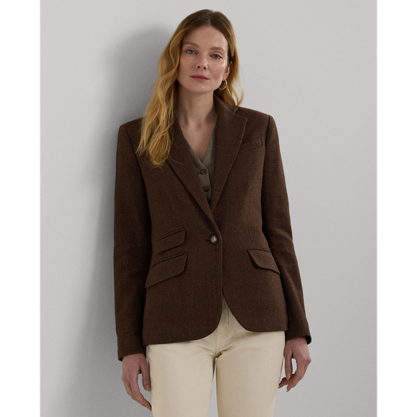 Brown/Tan Cotton-Blend Oxford Blazer Lauren 1