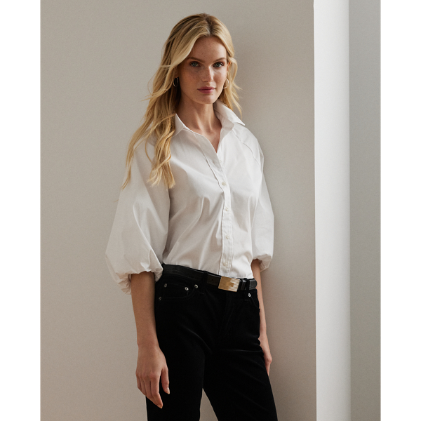 White Cotton-Blend Bubble-Sleeve Shirt Lauren 1