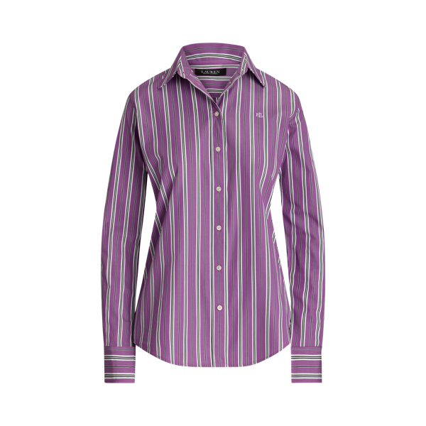 売れ筋商品|||ラルフローレン カットソー トップス レディース Women's Classic-Fit Striped Broadcloth Shirt, PXS-3X Dark Purple/White Classic Fit Striped Broadcloth Shirt