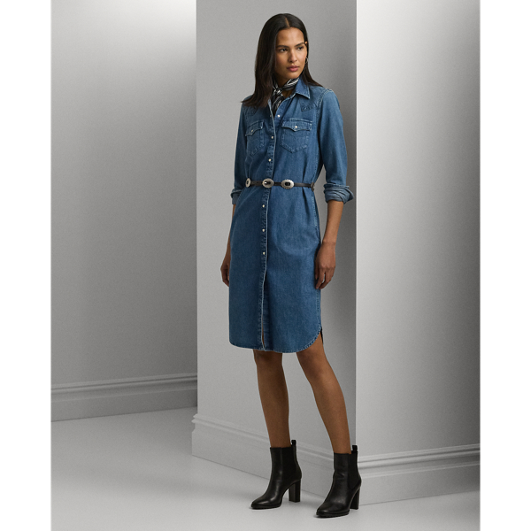 Belted denim shirt dress online