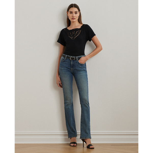 Black Eyelet Slub Jersey Boatneck Tee Lauren 4