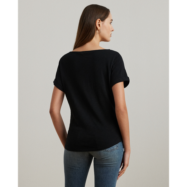 Black Eyelet Slub Jersey Boatneck Tee Lauren 5
