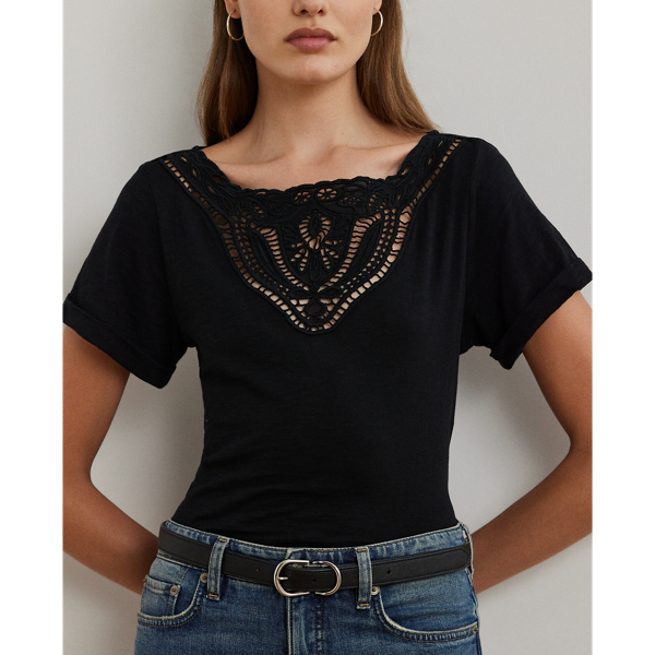 Black Eyelet Slub Jersey Boatneck Tee Lauren 6