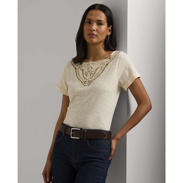 Eyelet Slub Jersey Boatneck Tee