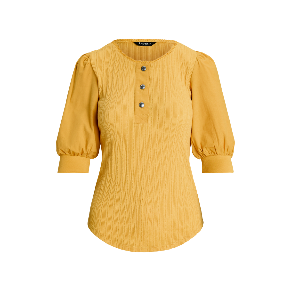 ラルフ・ローレン Lauren Ralph Lauren Pointelle Puff Sleeve Henley Tee レディース シャツ トップ s7-AI200940444004_lifestyle?