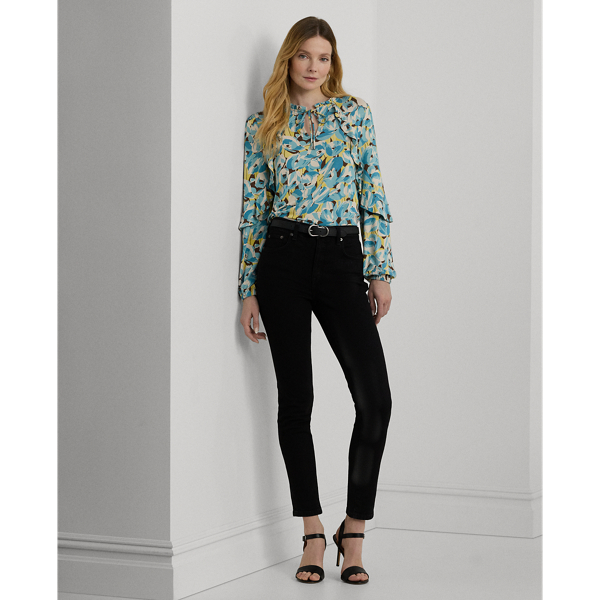 ラルフ・ローレン Lauren Ralph Lauren Ruffle-Trim Jersey Tie-Neck Top レディース シャツ トップス Floral Ruffle-Trim Jersey Tie-Neck Top