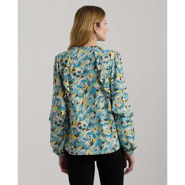 ラルフ・ローレン Lauren Ralph Lauren Ruffle-Trim Jersey Tie-Neck Top レディース シャツ トップス Floral Ruffle-Trim Jersey Tie-Neck Top