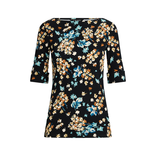 Floral Stretch Cotton Boatneck T-shirt Lauren 1