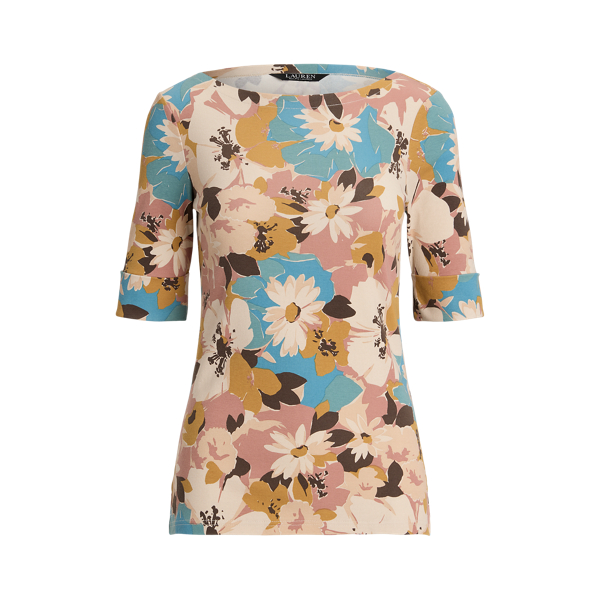 Floral Stretch Cotton Boatneck T-shirt Lauren 1