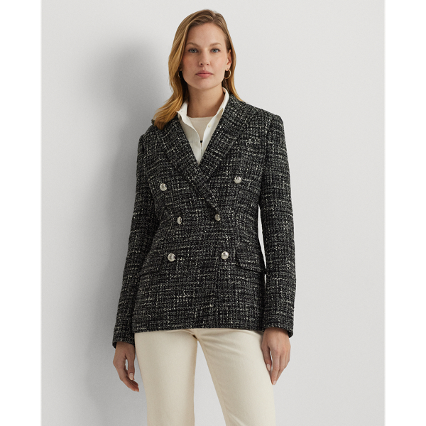 Black/Mascarpone Cream Double-Breasted Bouclé Blazer Lauren 1