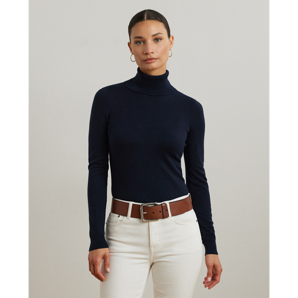 Lauren Navy Silk-Blend Turtleneck Sweater Lauren 1