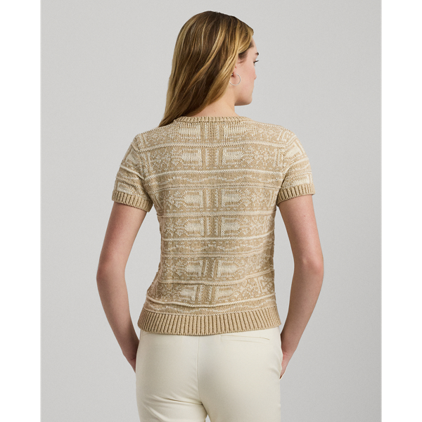 Kurzarmpullover mit geometrischem Motiv Lauren in Sandbraun multi 5