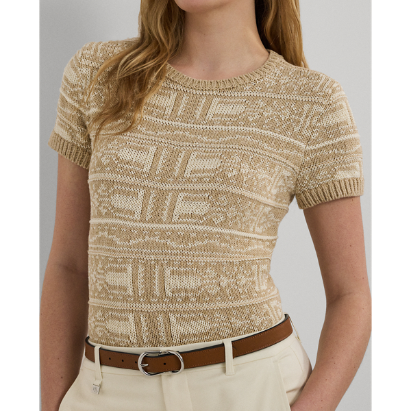 Kurzarmpullover mit geometrischem Motiv Lauren in Sandbraun multi 6