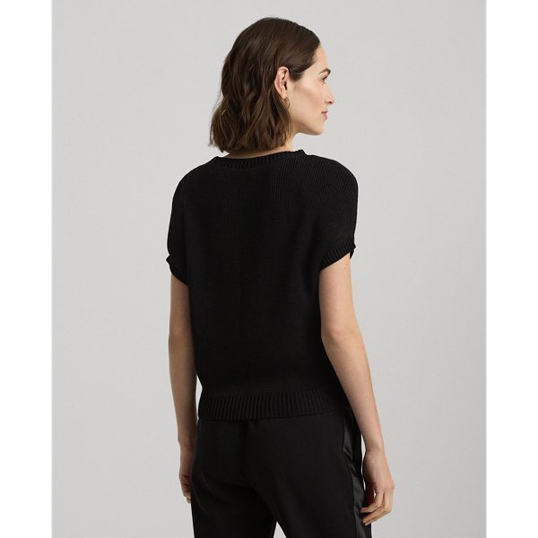 Black Rib-Knit Short-Sleeve Sweater Lauren 5