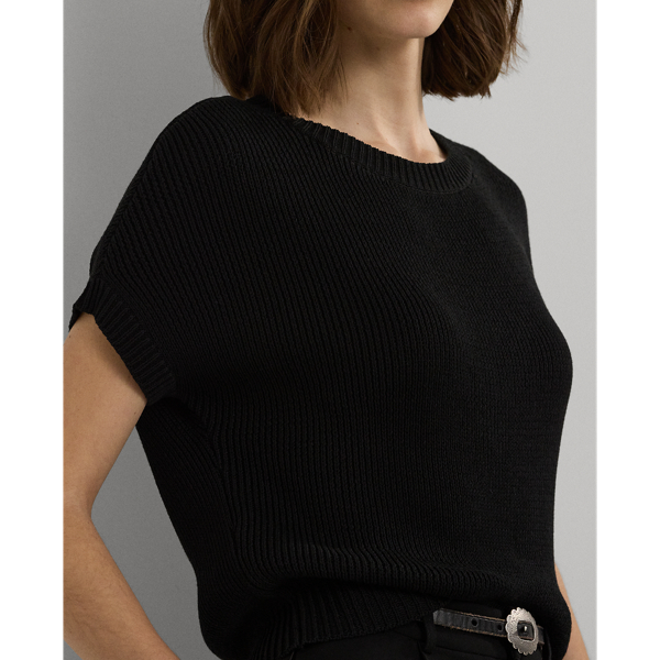 Black Rib-Knit Short-Sleeve Sweater Lauren 6