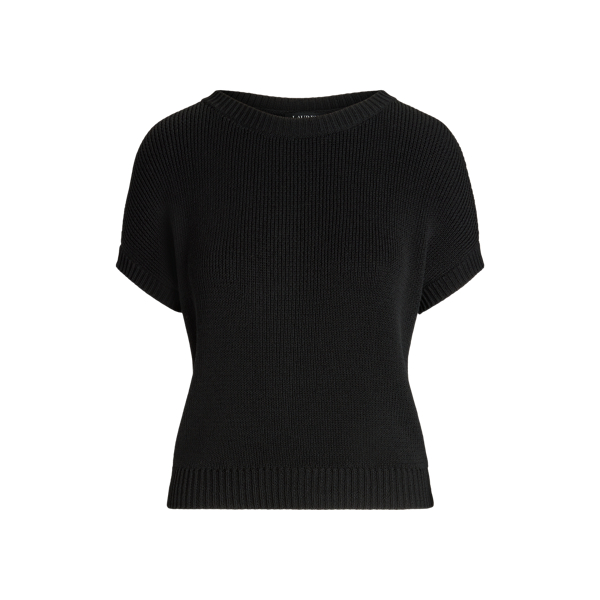 Black Rib-Knit Short-Sleeve Sweater Lauren 2
