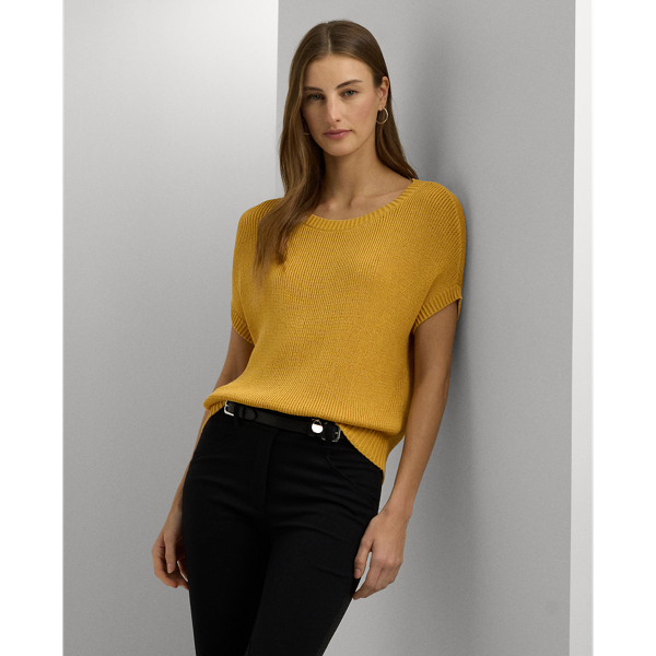 Golden Sun Rib-Knit Short-Sleeve Sweater Lauren 1