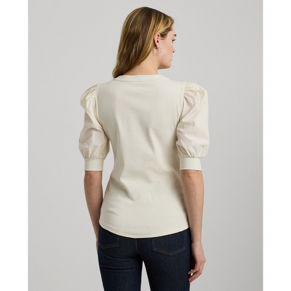 Lace Up Stretch Cotton Puff Sleeve Top for Women Ralph Lauren BE