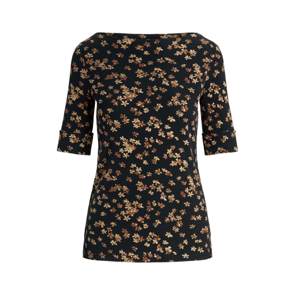 Floral Stretch Cotton Boatneck T-shirt Lauren 1