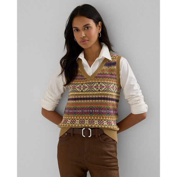 Fair Isle Cotton Linen Jumper Waistcoat for Women Ralph Lauren PE