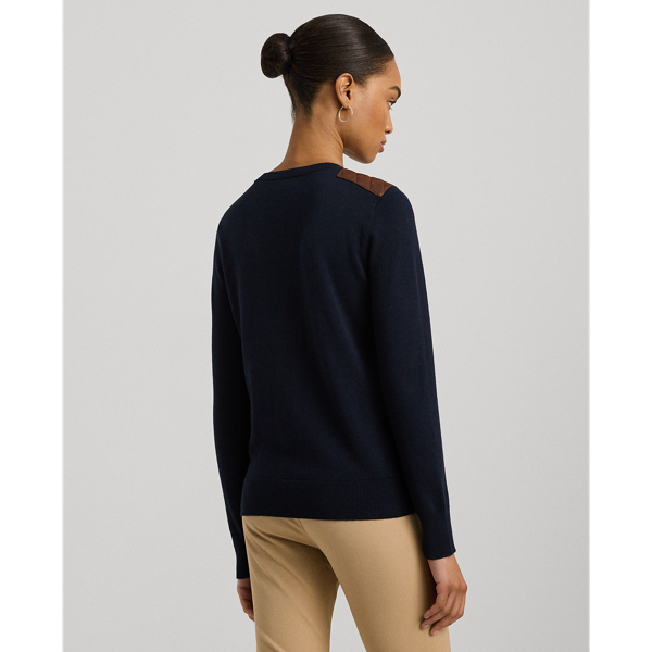 Faux-Leather-Trim Cotton-Blend Sweater Lauren in Lauren Navy 5