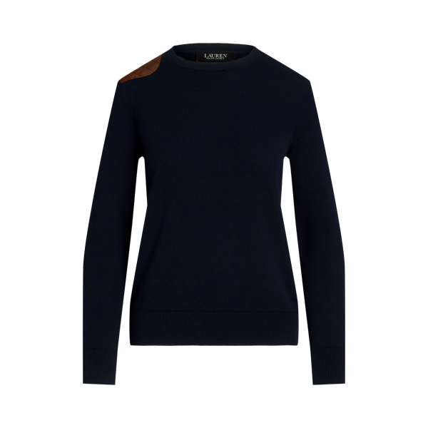 Faux-Leather-Trim Cotton-Blend Sweater Lauren in Lauren Navy 2