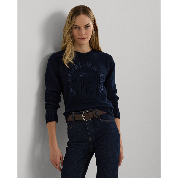 Lauren Navy Logo-Crest Cotton Crewneck Sweater Lauren 1