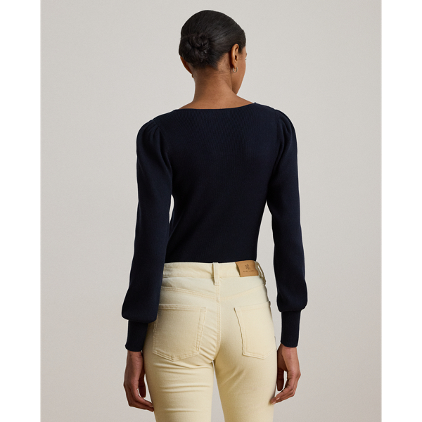 Rib-Knit Puff-Sleeve Sweater