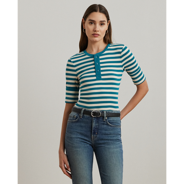 Striped Stretch Cotton Henley Tee