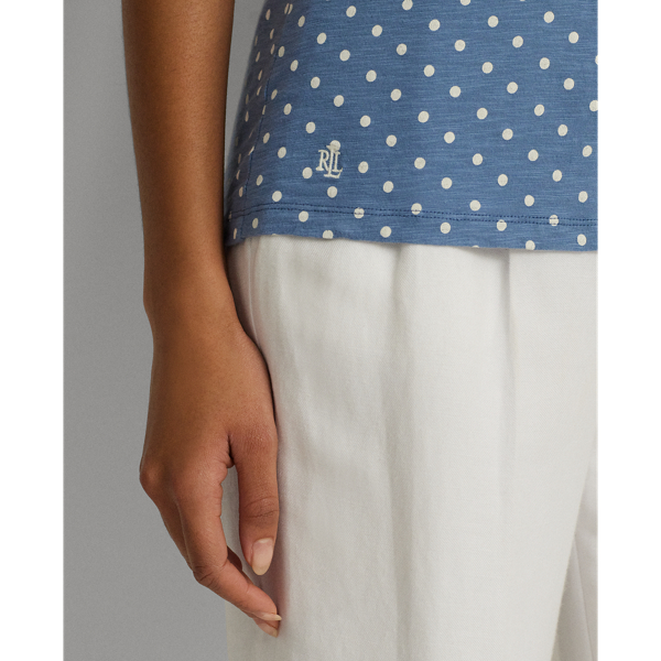 Polka-Dot Slub Jersey Puff-Sleeve Tee