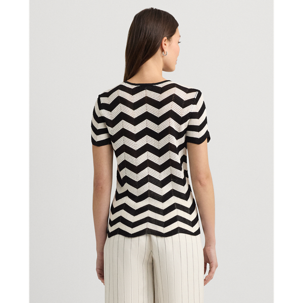 Black/Mascarpone Cream Chevron Short-Sleeve Sweater Lauren 5