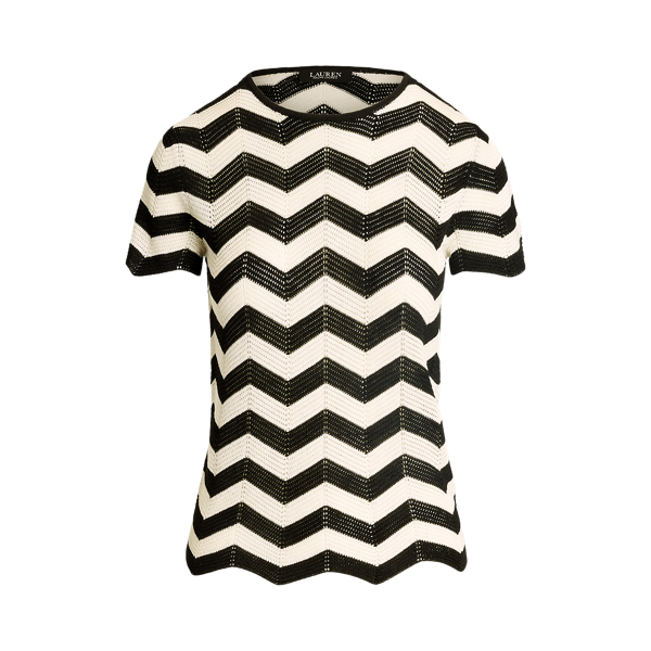 Black/Mascarpone Cream Chevron Short-Sleeve Sweater Lauren 2