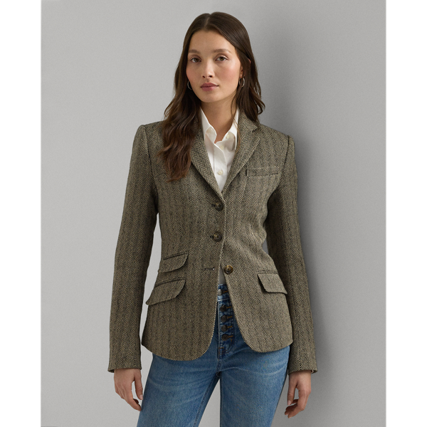 Black/Cream Herringbone Tweed Blazer Lauren 1