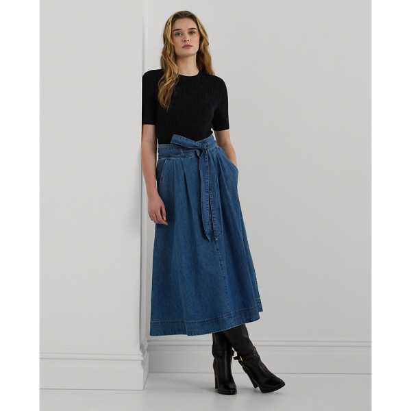 Stormee Wash Belted Denim Midi Skirt Lauren 1