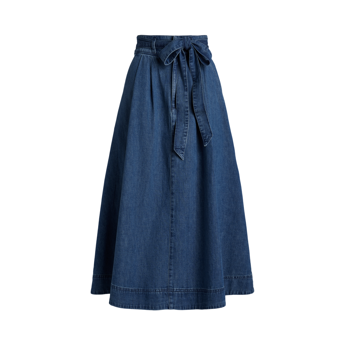 Belted Denim Midi Skirt