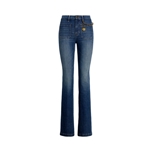 Jean flare taille haute &agrave; cha&icirc;ne