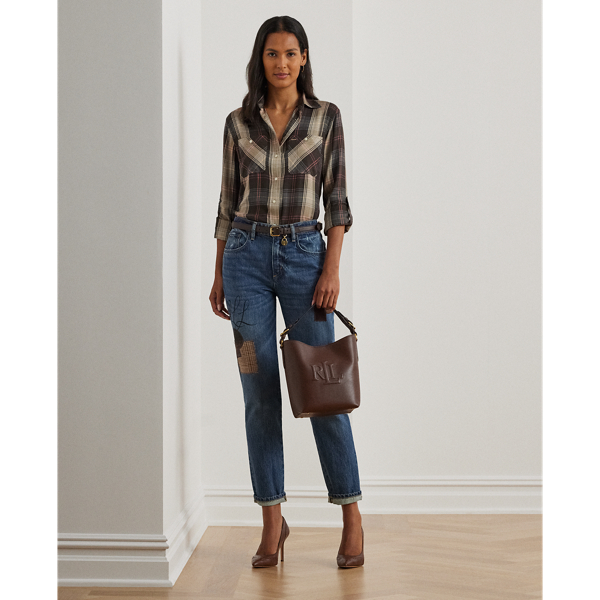 Patchwork Boyfriend Tapered Ankle Jean