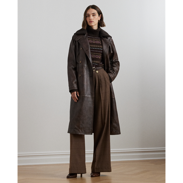 Belted Burnished Lambskin Trench Coat