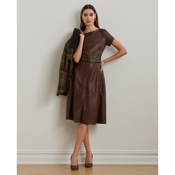 Dark Mahogany Lambskin Fit-and-Flare Dress Lauren 1