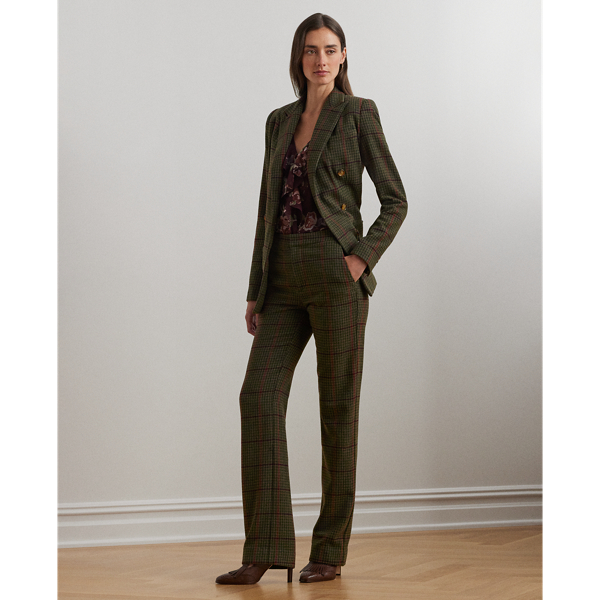 Olive Multi Checked Twill Straight-Leg Pant Lauren 1