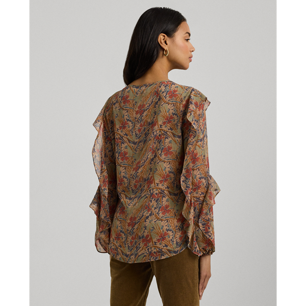 Gebl&uuml;mte Georgettebluse mit R&uuml;schen Lauren in Creme multi 5