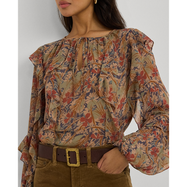 Gebl&uuml;mte Georgettebluse mit R&uuml;schen Lauren in Creme multi 6