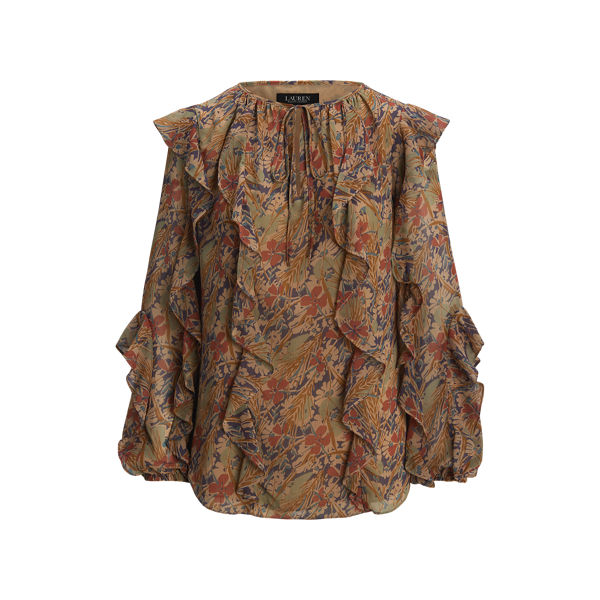 Gebl&uuml;mte Georgettebluse mit R&uuml;schen Lauren in Creme multi 2