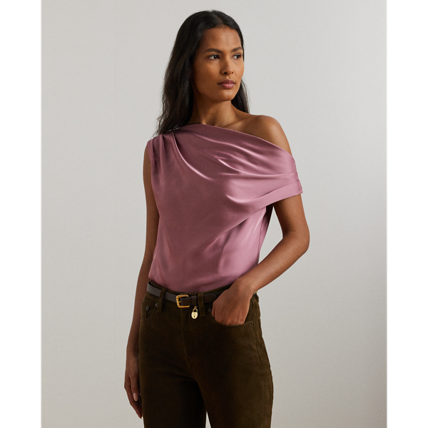 Satin Charmeuse Off-the-Shoulder Blouse